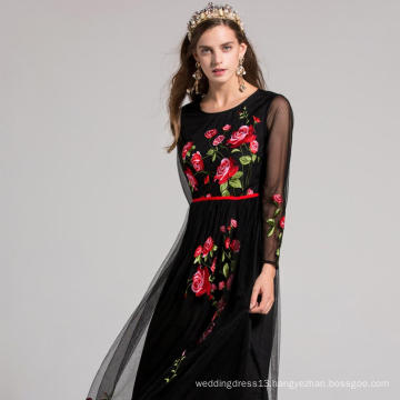 2020 fashion women's clothing Europe and the United States new exquisite embroidery waist positioning flower long sleeve dress